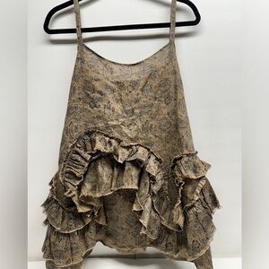 KRISTA LARSON RUFFLE TOP 100% linen nwot